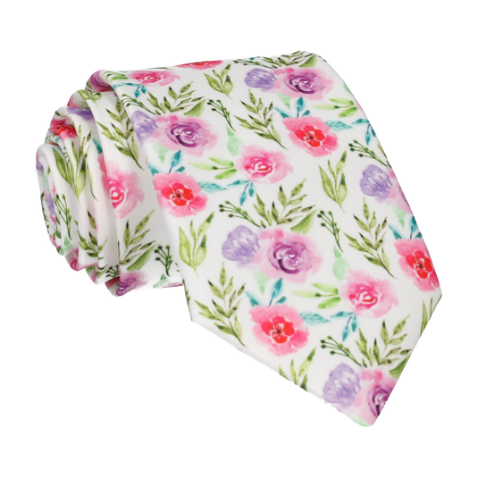 Pink & Purple Floral Rose Watercolour Tie - Tie with Free UK Delivery - Mrs Bow Tie
