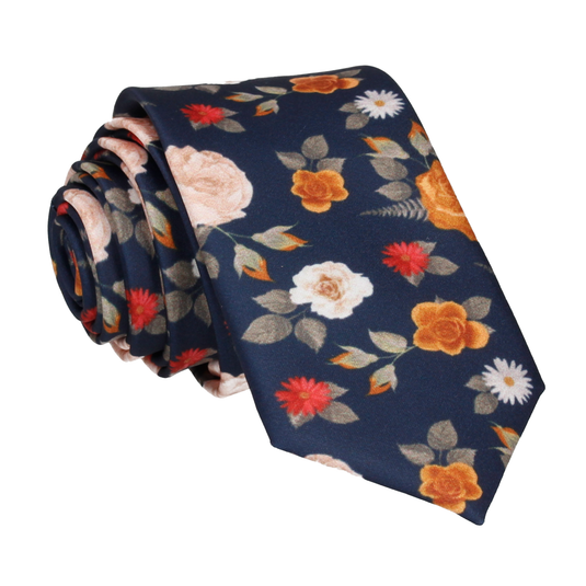 Floral Navy Blue Tie - Tie with Free UK Delivery - Mrs Bow Tie