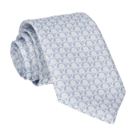 Dusty Steel Blue Lotus Fans Tie - Tie with Free UK Delivery - Mrs Bow Tie
