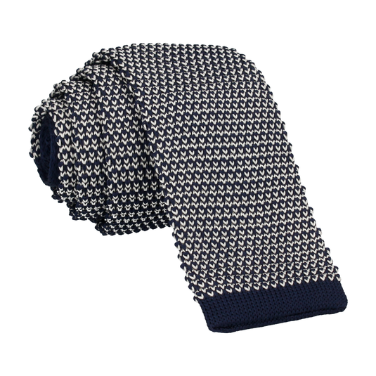 Navy White Weave Knitted Tie - Tie with Free UK Delivery - Mrs Bow Tie