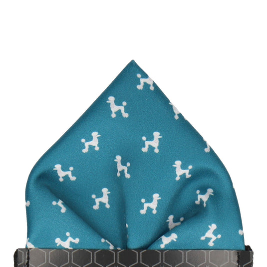 Teal Poodle Dog Print Pocket Square - Pocket Square with Free UK Delivery - Mrs Bow Tie