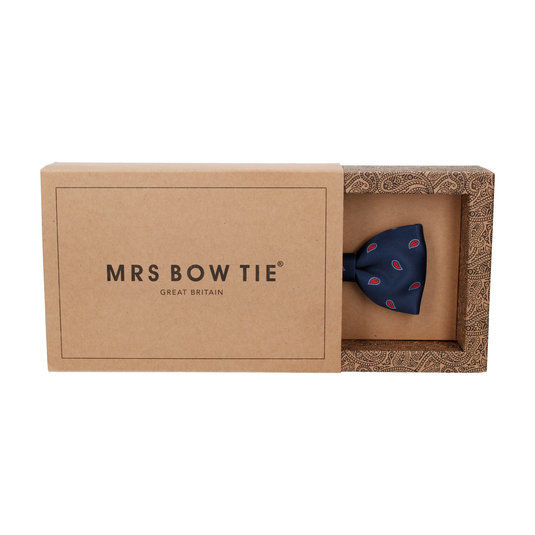 Navy & Red Minimalist Paisley Bow Tie - Bow Tie with Free UK Delivery - Mrs Bow Tie