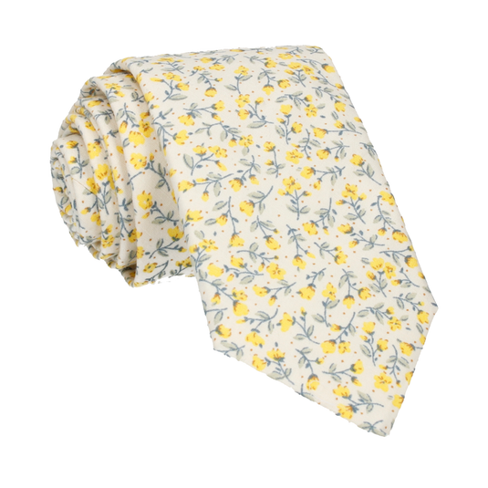 Vintage White & Yellow Ditsy Floral Tie - Tie with Free UK Delivery - Mrs Bow Tie