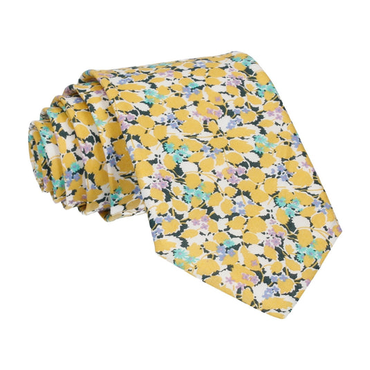 Yellow Floral Hedgerow Cotton Liberty Tie - Tie with Free UK Delivery - Mrs Bow Tie