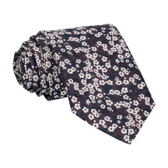 Dark Purple Small Flower Mitsi Valeria Liberty Tie - Tie with Free UK Delivery - Mrs Bow Tie