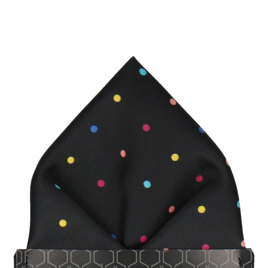 Colour Dots Black Pocket Square - Pocket Square with Free UK Delivery - Mrs Bow Tie
