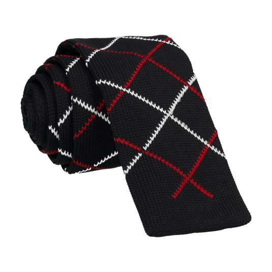 Black Plaid Knitted Tie - Tie with Free UK Delivery - Mrs Bow Tie