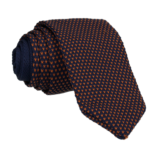 Navy/Orange Spec Point Knitted Tie - Tie with Free UK Delivery - Mrs Bow Tie