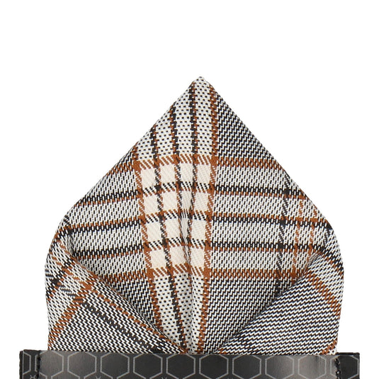 Grey & Gold Modern Check Tartan Pocket Square - Pocket Square with Free UK Delivery - Mrs Bow Tie