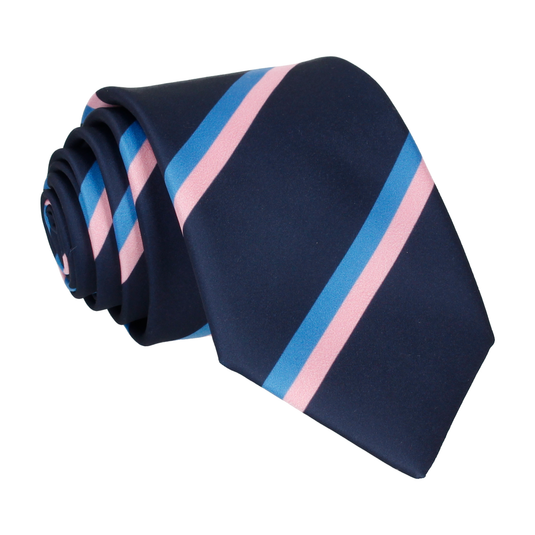 Blue & Pink Classic Stripe Navy Blue Tie - Tie with Free UK Delivery - Mrs Bow Tie