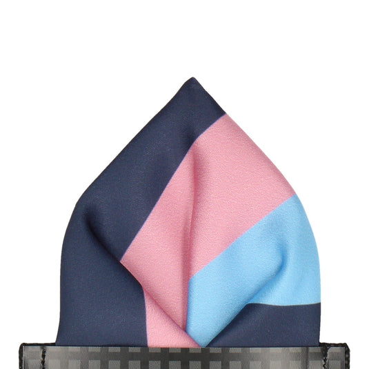 Navy, Blue & Pink Chunky Thick Stripe Pocket Square - Pocket Square with Free UK Delivery - Mrs Bow Tie