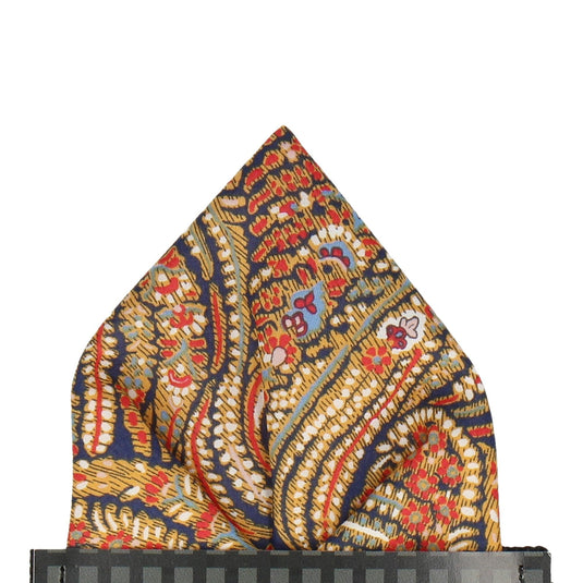 Red & Gold Paisley Liberty Cotton Pocket Square - Pocket Square with Free UK Delivery - Mrs Bow Tie
