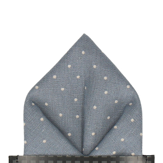 Dusty Blue Dots Cotton Linen Pocket Square - Pocket Square with Free UK Delivery - Mrs Bow Tie