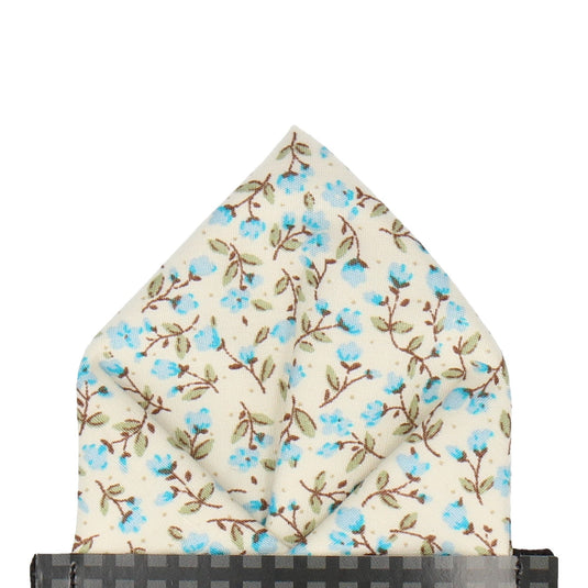 Light Blue & Off White Ditsy Floral Pocket Square - Pocket Square with Free UK Delivery - Mrs Bow Tie