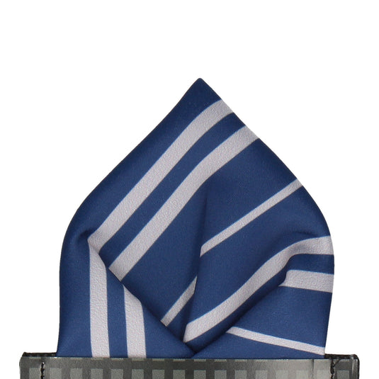 Navy Blue & Silver Stripe House Pocket Square - Pocket Square with Free UK Delivery - Mrs Bow Tie