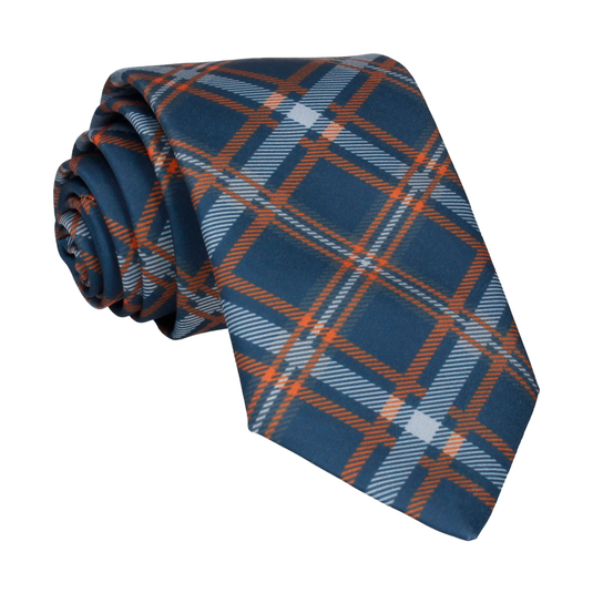 Navy Blue & Orange Plaid Tartan Tie - Tie with Free UK Delivery - Mrs Bow Tie