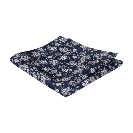 Camilla Floral Pocket Square in Dark Navy & Mono