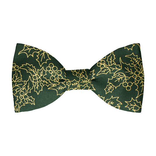 Gold Holly Outline Bottle Green Bow Tie