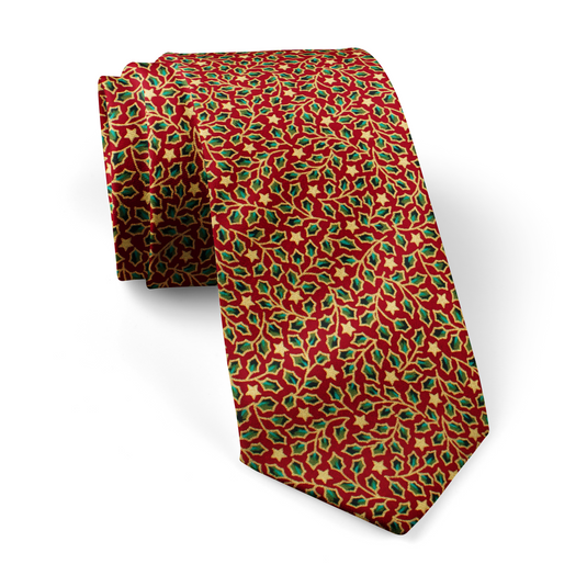 Red Holly and Stars Tie