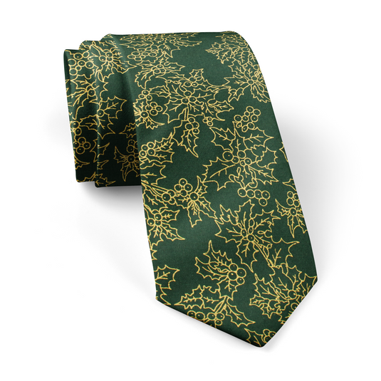 Gold Holly Outline Bottle Green Tie