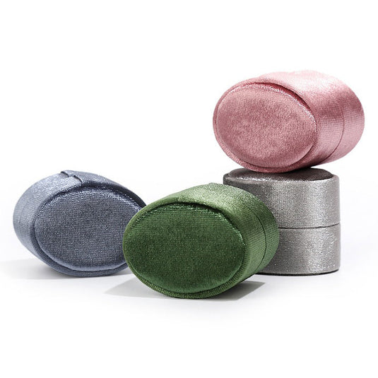 Oval Velvet Double Ring Box Silver Blue