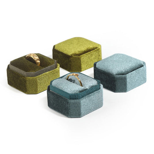 Square Velvet Single Ring Box Teal Blue