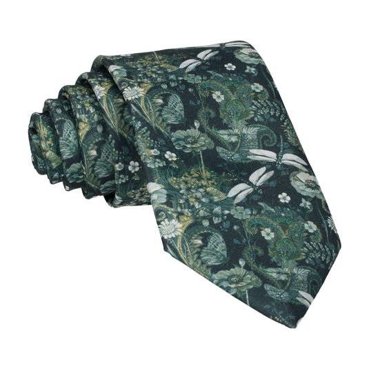 Dragonfly Floral Jungle Green Tie
