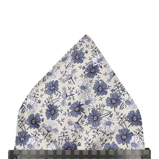 Blue Mix Daisies Pale Grey Pocket Square