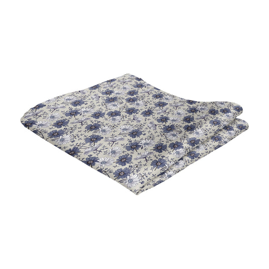 Blue Mix Daisies Pale Grey Pocket Square