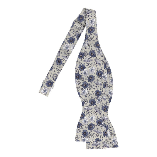 Blue Mix Daisies Pale Grey Bow Tie