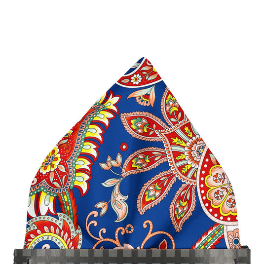 Large Colourful Paisley Royal Blue Pocket Square