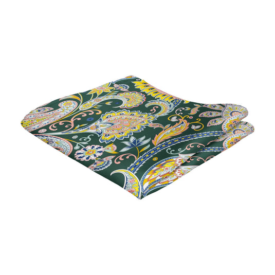 Large Colourful Paisley Dark Green Pocket Square