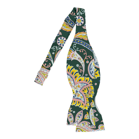 Large Colourful Paisley Dark Green Bow Tie
