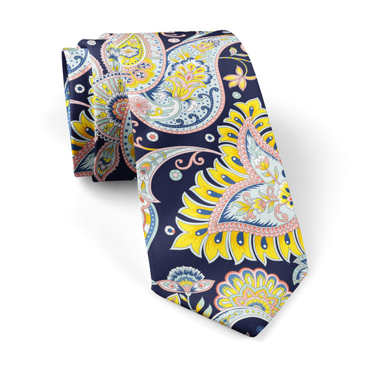 Large Colourful Paisley Navy Blue Tie