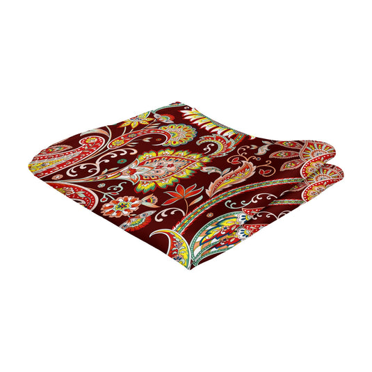 Large Colourful Paisley Burgundy Red Pocket Square