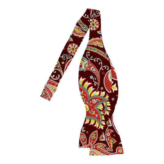 Large Colourful Paisley Burgundy Red Bow Tie