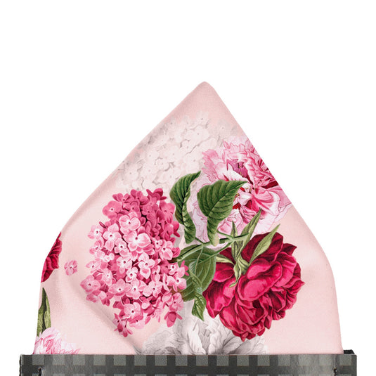 Pink and White Hydrangeas Floral Wedding Pocket Square