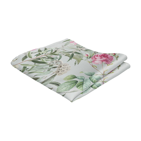 Floral Multicoloured Eucalyptus and Rose Pale Green Pocket Square