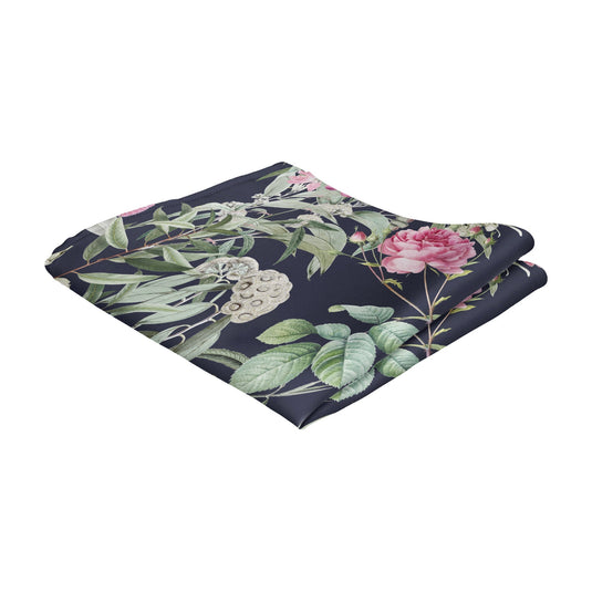 Floral Multicoloured Eucalyptus and Rose Navy Blue Pocket Square