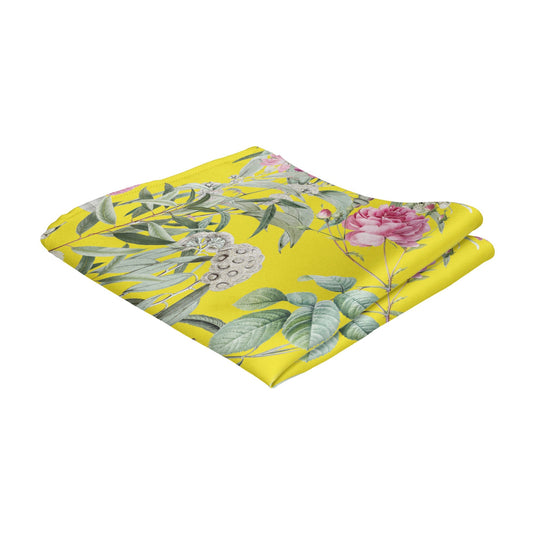 Floral Multicoloured Eucalyptus and Rose Bright Yellow Pocket Square