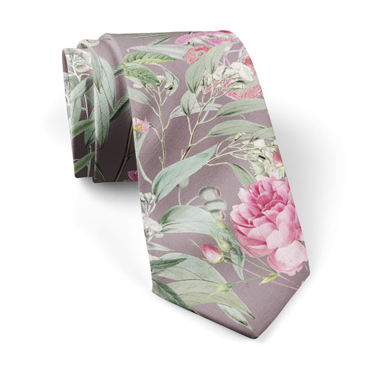 Floral Multicoloured Eucalyptus and Rose Lavender Grey Tie