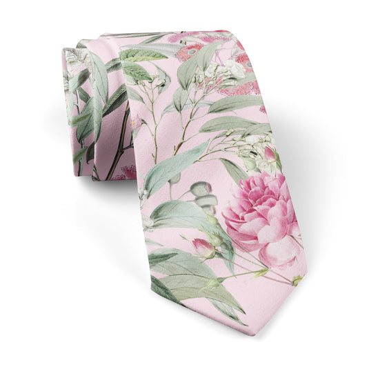 Floral Multicoloured Eucalyptus and Rose Pale Pink Tie