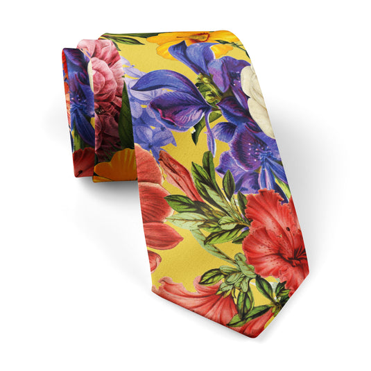 Bright Multicoloured Floral Mix Sunflower Yellow Tie