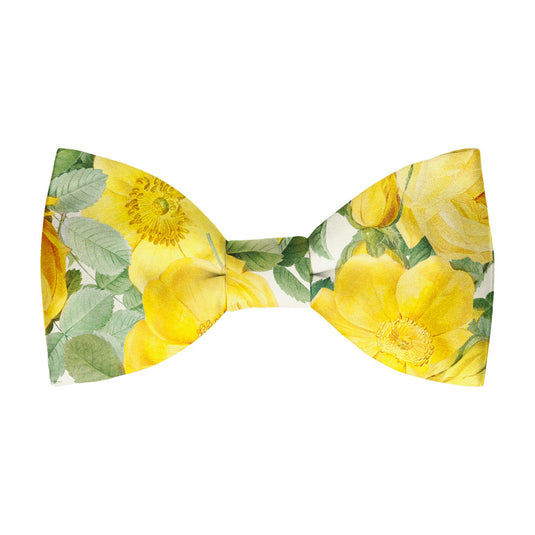 Bold Yellow Roses & Foliage White Bow Tie