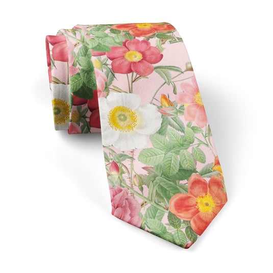 Pink & Coral Floral Anemone Garden Tie