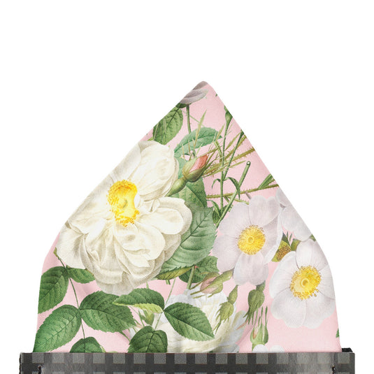 Large White Blossom Blush Pink Pocket Square