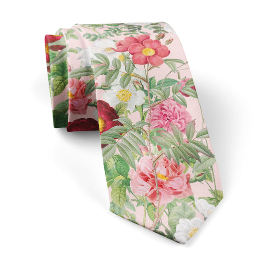 Pink & White Rose & Anemone Blossom Blush Pink Tie