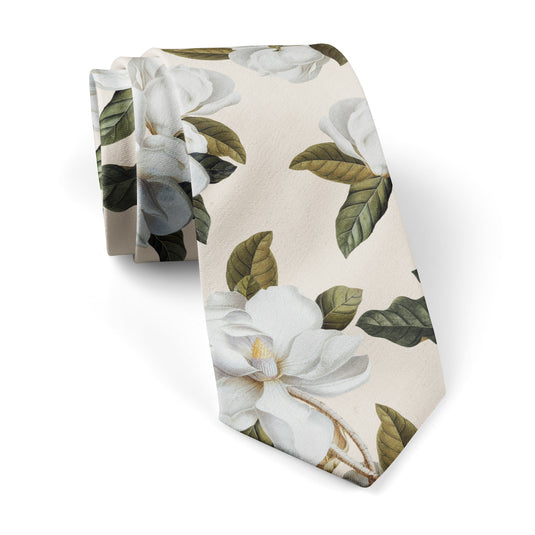 White Magnolia Flowers & Foliage Parchment Tie