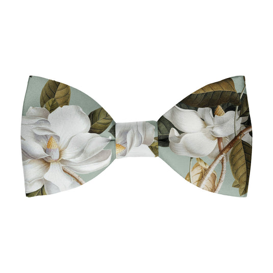 White Magnolia Flowers & Foliage Sage Green Bow Tie