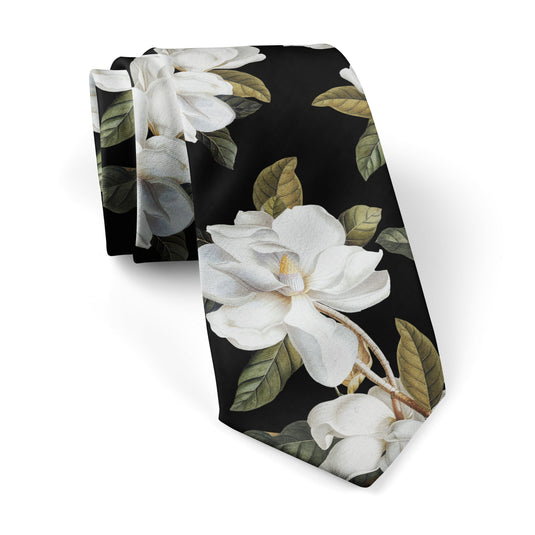 White Magnolia Flowers & Foliage Black Tie
